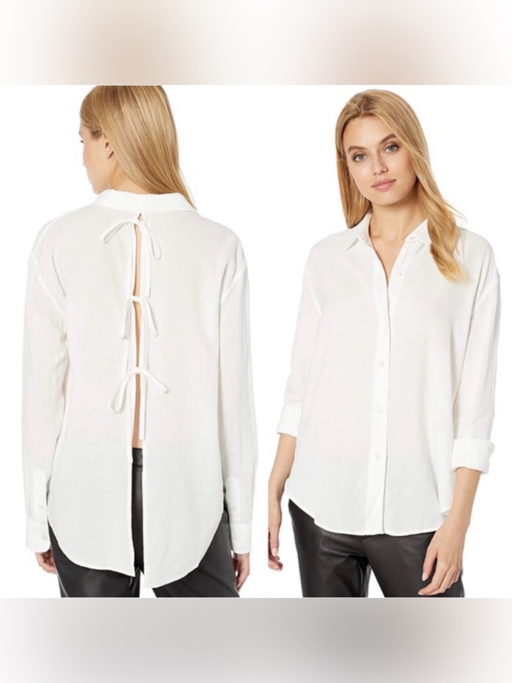 DL1961 Metropolitan Ave White Tie-Back Blouse, Size Extra Small (XS) Linen Blend